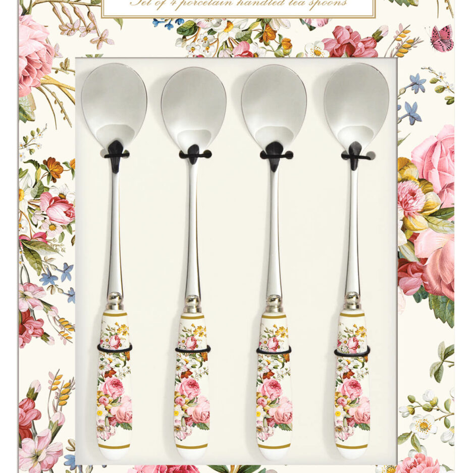 Set 4 cucchiaini da the con manico in porcellana in scatola regalo CREAM